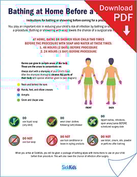 Clickable thumbnail image that will open a pdf file called bathing at home before a procedure