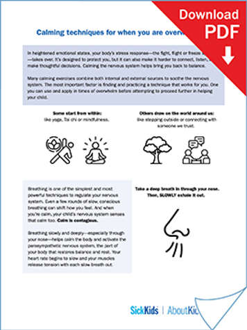 clickable thumbnail of calming techniques for when you are overwhelmed handout