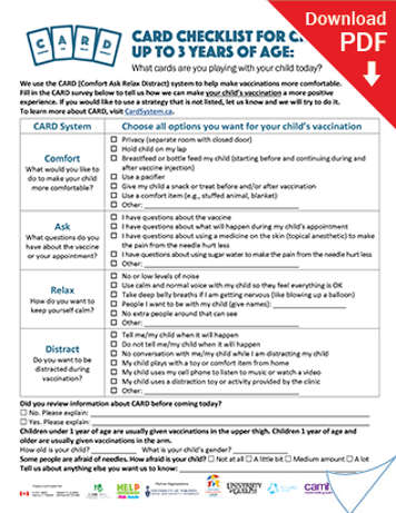 CARD checklist for children up to 3 years of age: What cards are you playing with your child today?