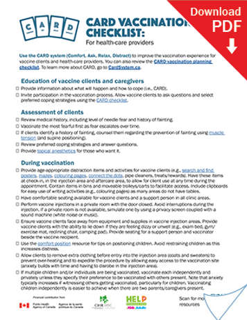 CARD vaccination day checklist: For health-care providers