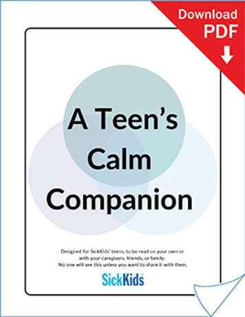 A thumbnail image of the cover of the calm companion booklet for teens that can be clicked on to download the entire booklet