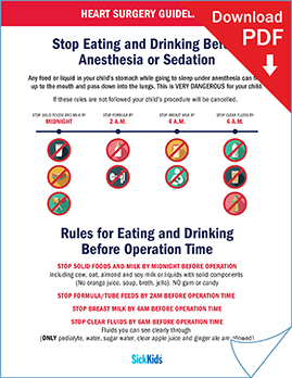 Clickable thumbnail image that will open a pdf file called Heart surgery guidelines, stop eating and drinking before anesthesia or sedation
