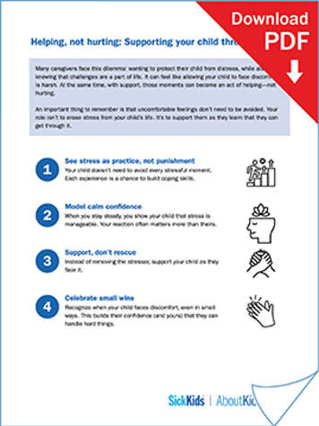 clickable thumbnail of helping, not hurting: supporting your child through stress handout