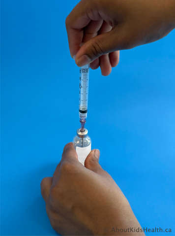 tobramycin being drawn up from a syringe