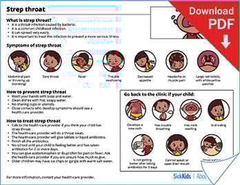 Clickable thumbnail of the strep throat at a glance handout