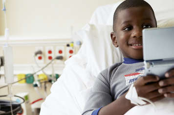 Boy playing video game